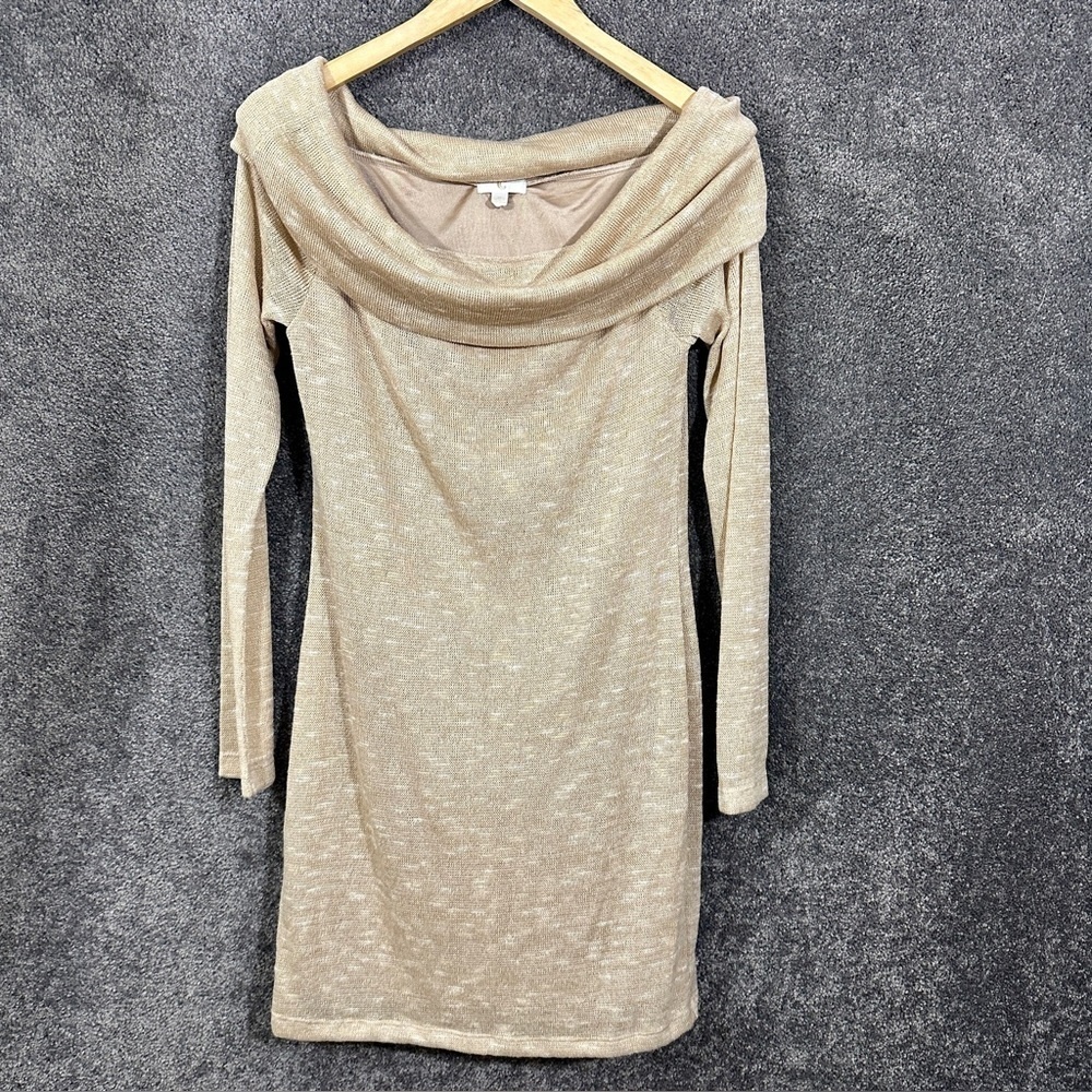 NWOT Charming Charlie Cowl Neck Sweater Dress Beige Small Soft Glam Cozy Chic